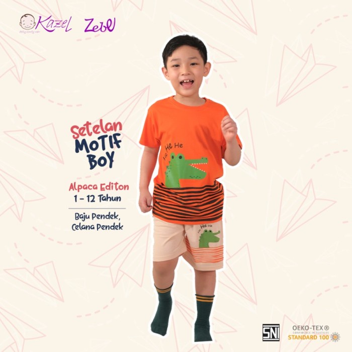 KAZEL Setelan Anak Laki-laki Lengan Pendek Baju Kasual Anak Set Kaos
