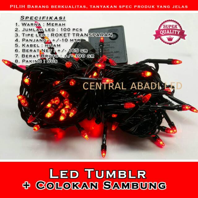 Lampu Hias Natal Red kabel hitam+colokan female