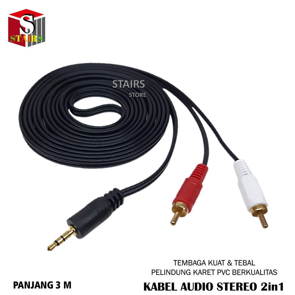 Kabel Audio / AUX Model 2. 1 Lapisan Karet Colokan / Port Kuningan Panjang 1.5 Meter