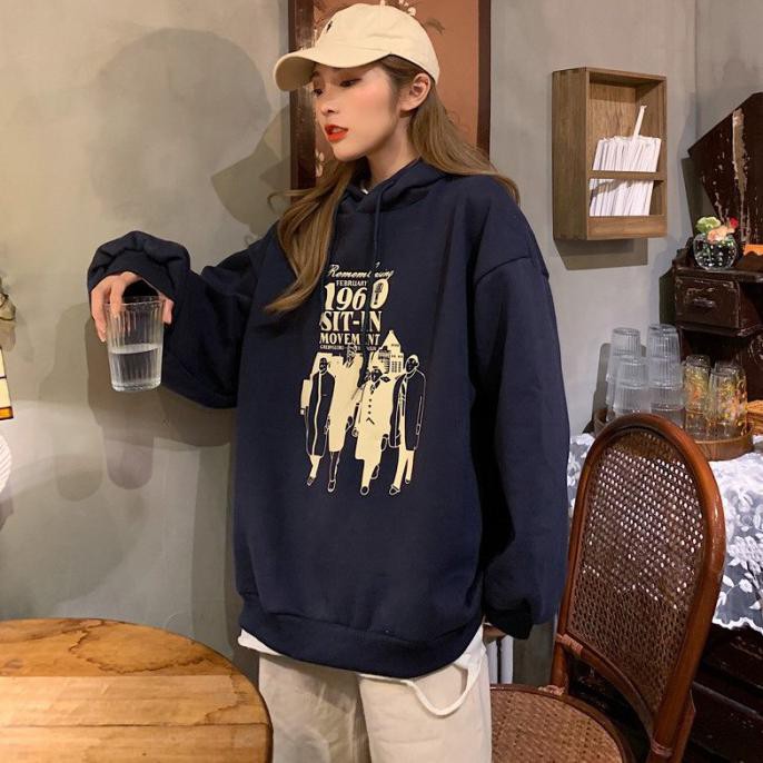 Lengan Ada Besar Hoodie Gaya Panjang Korea Model Wanita Sweater Kaos U