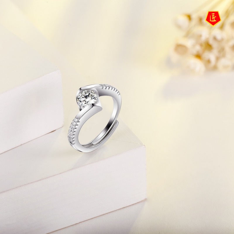 [Ready Stock]Korean Style Graceful Fashionable Silver Diamond-Studded Ring