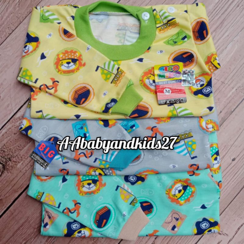 CICO MIKO 3PC Kaos Oblong Bayi Kancing Bahu Lengan Panjang Ukuran S M L XL Lembut dan SNI