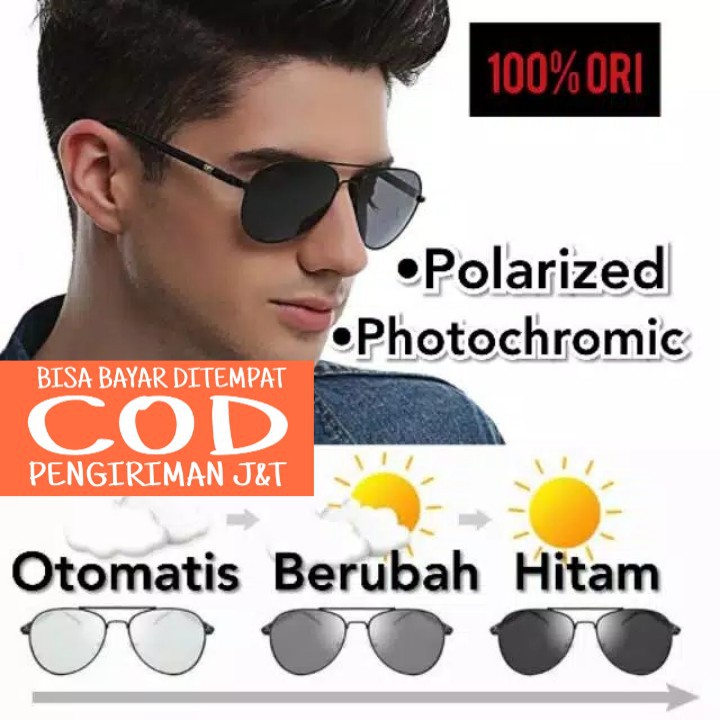 Kacamata Photocromic Polarized Pria Aviator