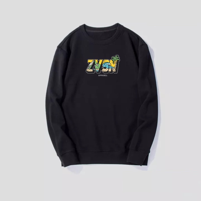 sweater pria wanita crewnek zavision,switer hitam