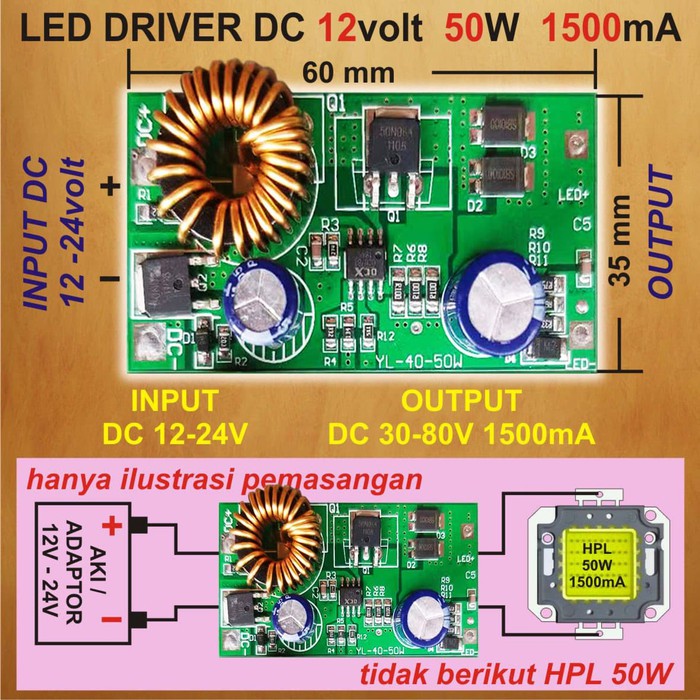 LED Driver 50W 1500 mA DC-DC Tanpa Casing