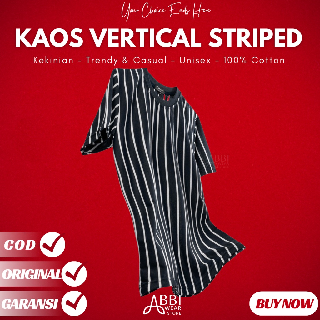 Kaos Belang Stripe Garis Vertikal Vertical Stripe Unisex Distro Outfit Pria Wanita Cowok Cotton Comb