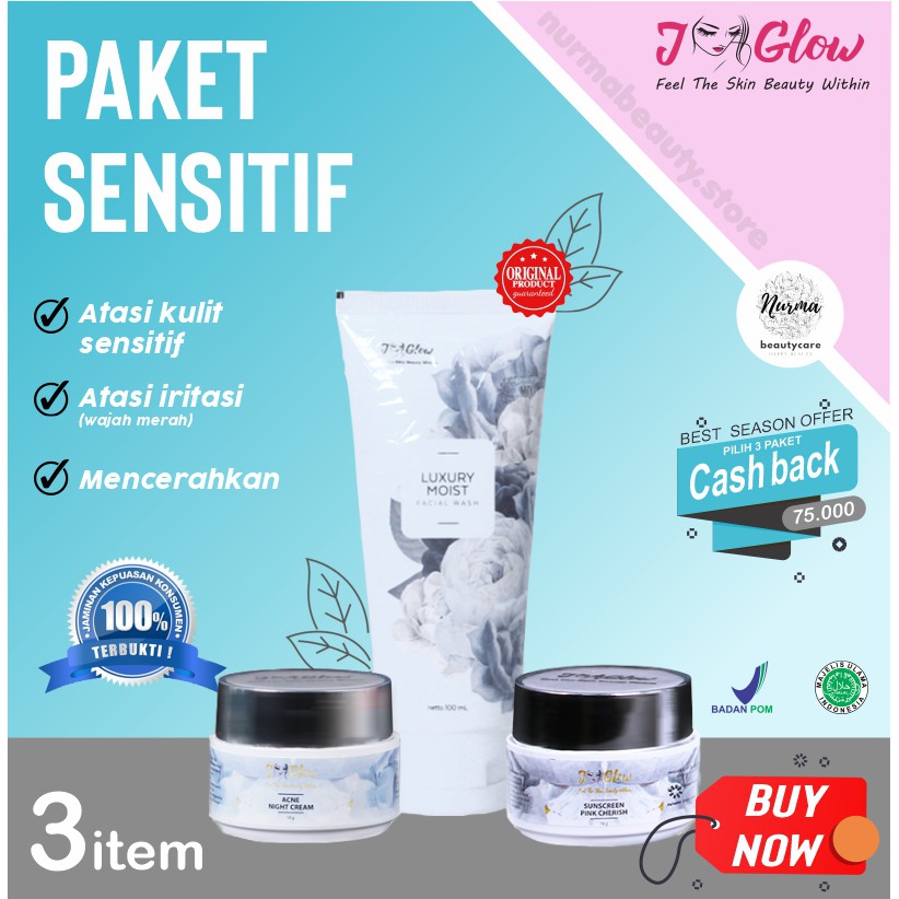 Jglow J glow Skincare Paket Sensitif  Skin Care Krim Perawatan Kecantikan Pemutih Wajah Glowing BPOM