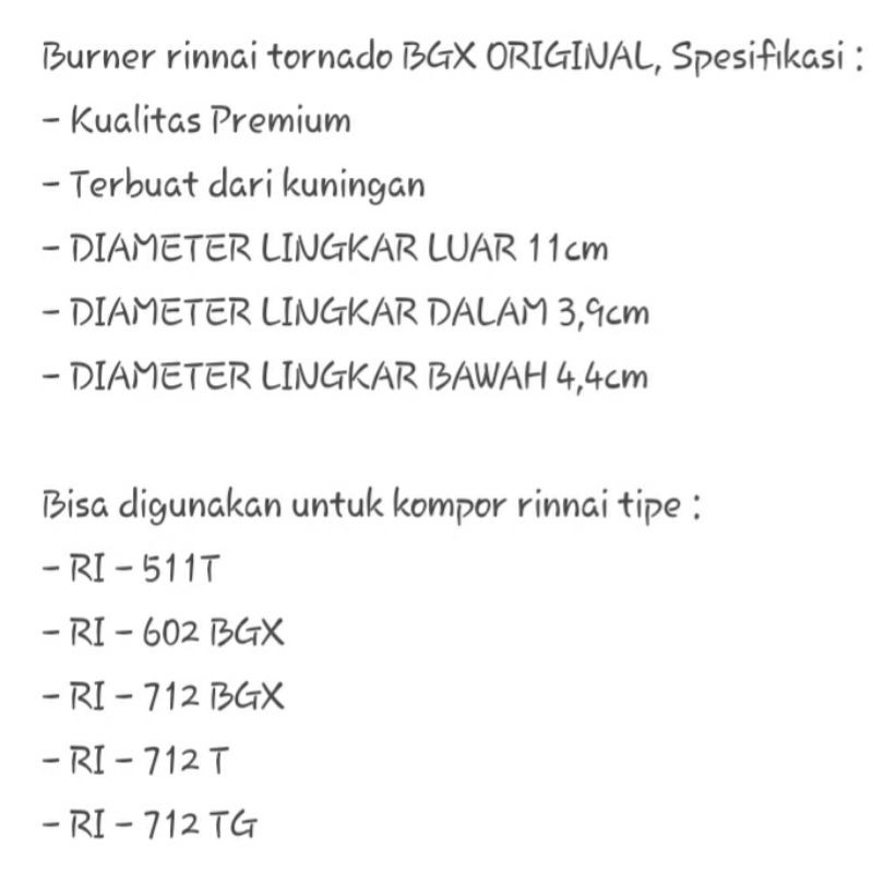 Original Burner kuningan kompor Rinnai BGX