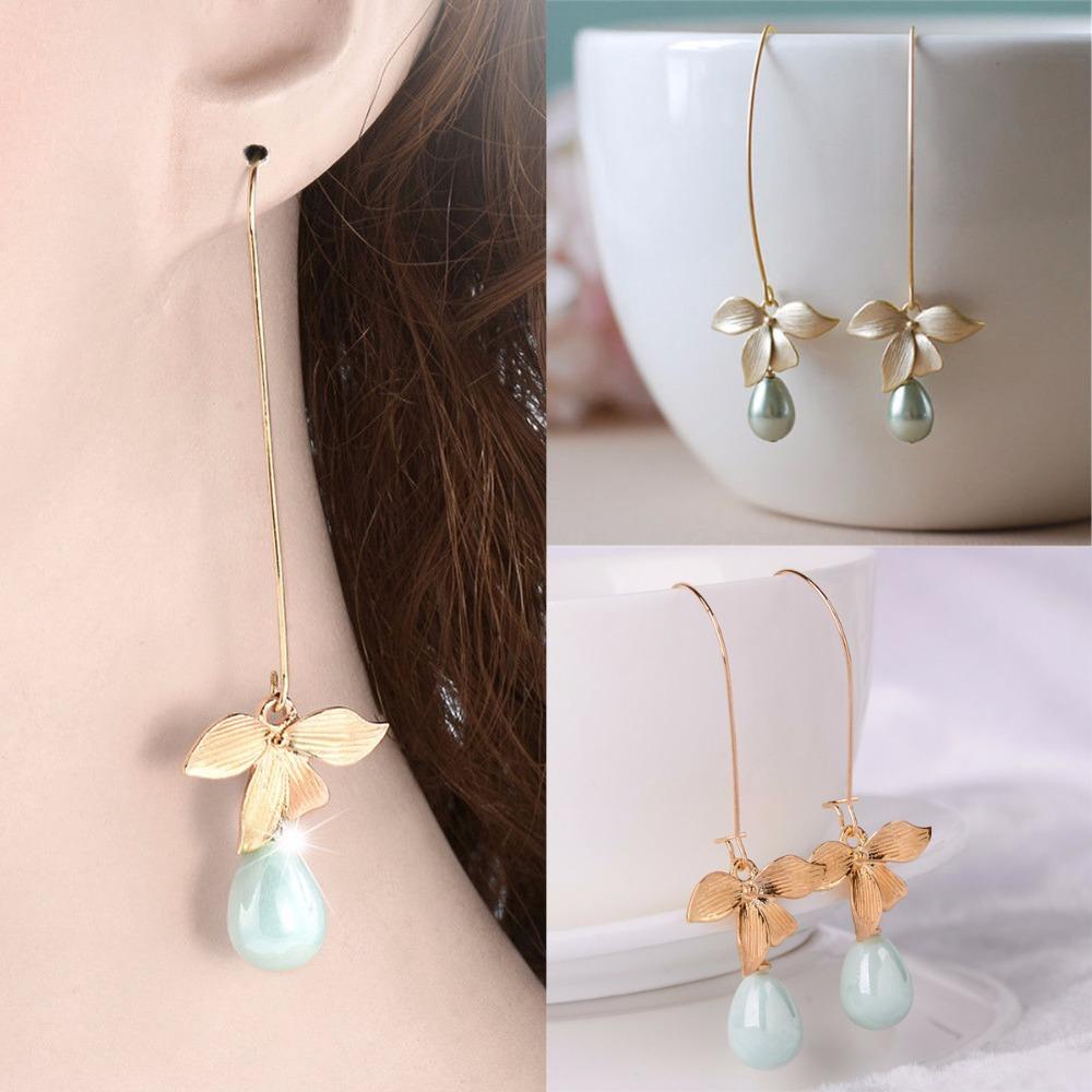 Lily 1pasang Anting Bunga Anggrek Kait Baru Fashion Mutiara