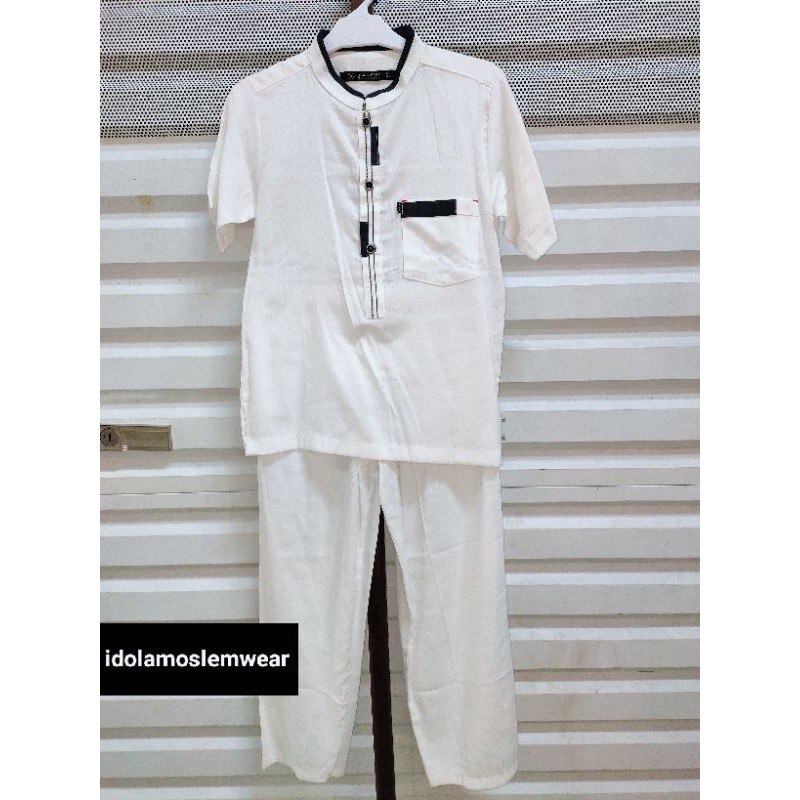 Baju Koko Stelan Anak Muslim Al-Luthfi Putih Lengan Pendek