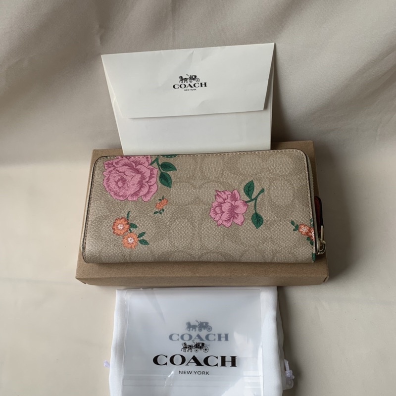 Coach Accordion Zip Wallet In Signature Canvas With Prairie Rose Print(2859)