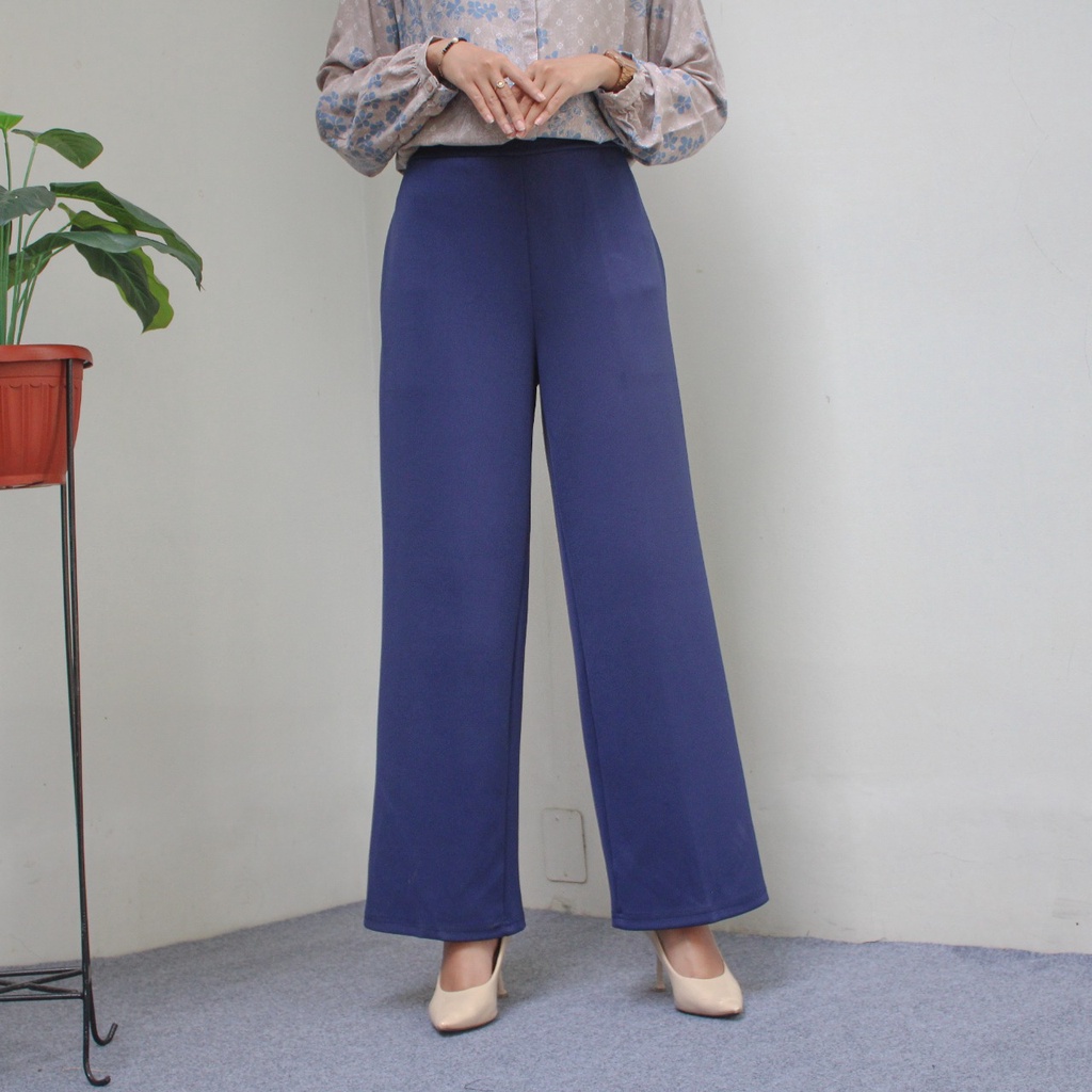 Celana Kulot Scuba Panjang Wanita Pants Putih Hitam Navy White Premium Pinggang Karet