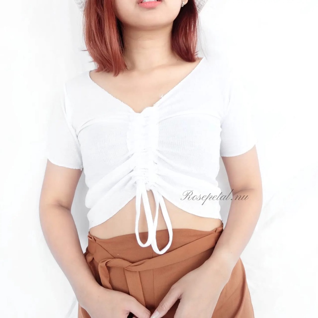 Vinna serut rib / Blouse serut / atasan / blouse kaos / kaos basic / kaos serut / crop top / kaos serut crop / lengan pendek / kaos lengan pendek