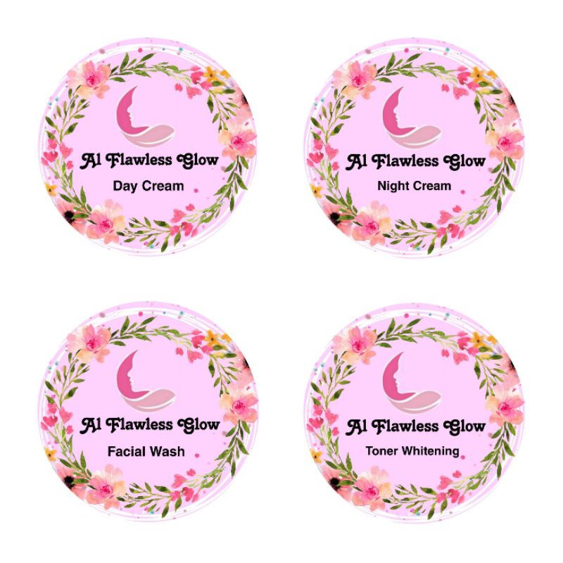(ISI 100 PCS) STICKER SKINCARE BUNGA PINK