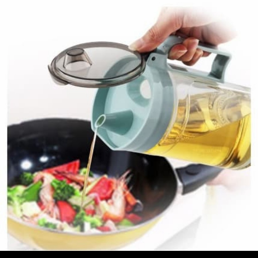 【GOGOMART】Botol Kaca Tempat Minyak Goreng / Oil Pot Kecap Dapur Teko Wadah Isi Ulang Corong - 580ml