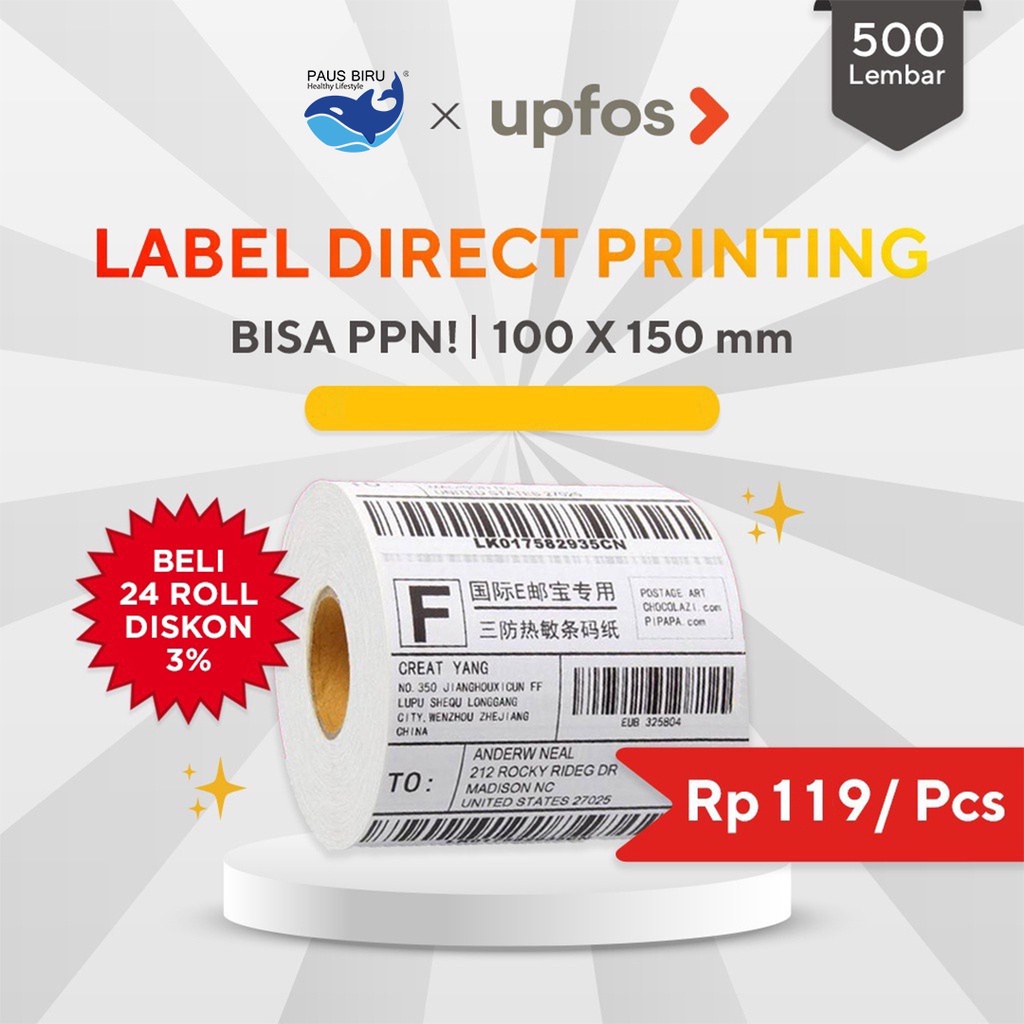 

[COD] Kertas Thermal Label Barcode 100x150 mm ukuran A6 isi 500pcs 100% ORIGINAL