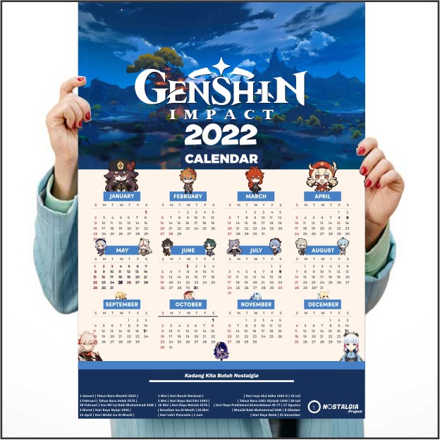 Poster Anime Terlengkap A3 - Kalender Anime 2022 Kimetsu no Yaiba Demon Slayer Tokyo Revengers Genshin Impact Haikyuu Jujutsu Kaisen-Genshin Impact