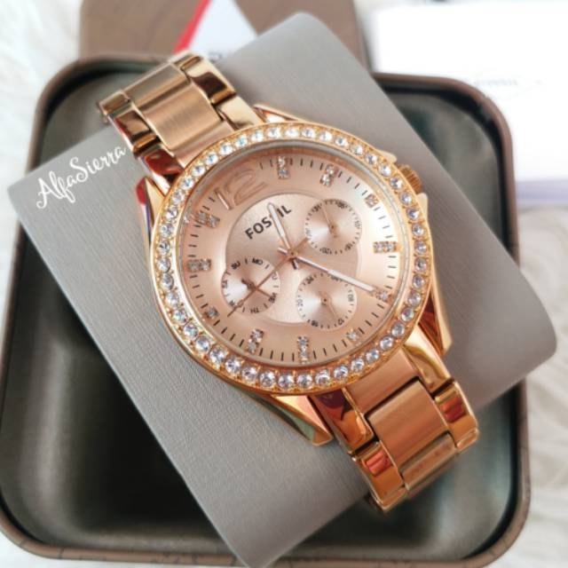 JAM FOSSIL RILEY ROSE GOLD ES2811 | FOSSIL RILEY ROSE GOLD WOMEN WATCH