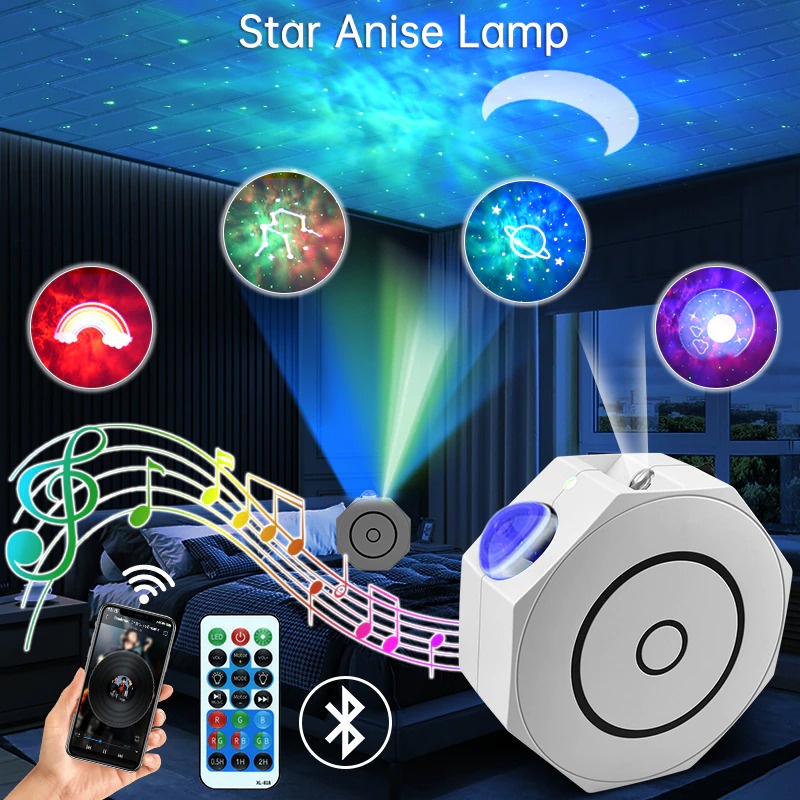 Lampu Proyektor Tidur Cahaya Bintang Bluetooth Speaker Nebula Galaxy Light Starry Sky - 2186XL - White