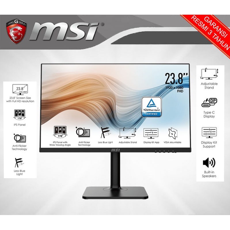 MSI Modern MD241P 24 Inch FHD IPS 75hz USB Type-C Swivel Pivot