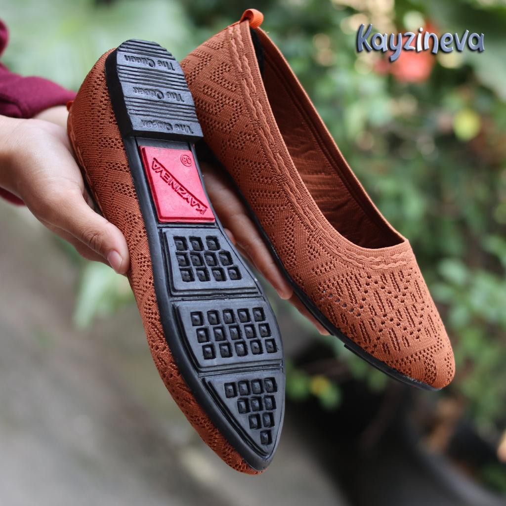 KAYZINEVA | CC35 Sepatu Wanita Rajut Premium Ujung Lancip