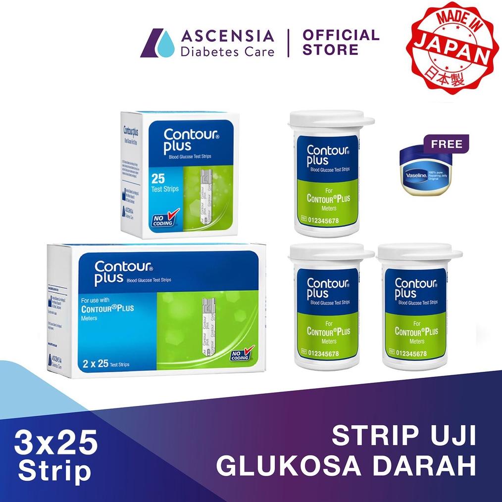 Ascensia - Contour Plus Strip Tes Gula Darah 25x3 Box FREE Vaseline Petroleum Jelly