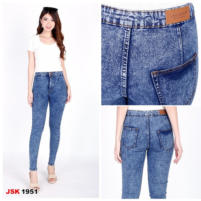 CARLA Celana Highwaist Jeans Panjang Wanita Kancing Satu
