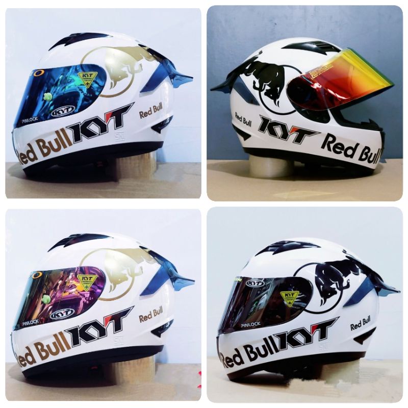 helm full face kyt r10 putih paket ganteng red bull
