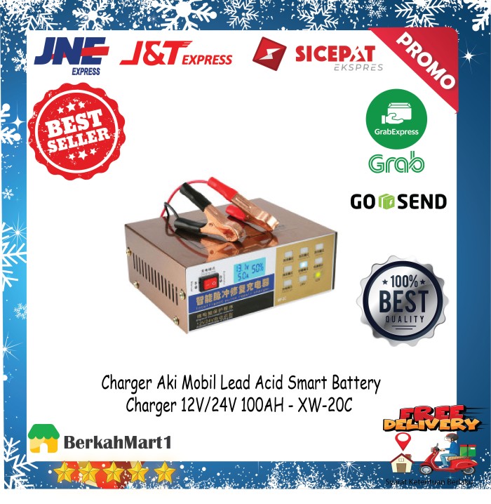 Cas Aki Charger Aki Mobil dan Motor Battery 12V / 24V 100AH Dengan LCD