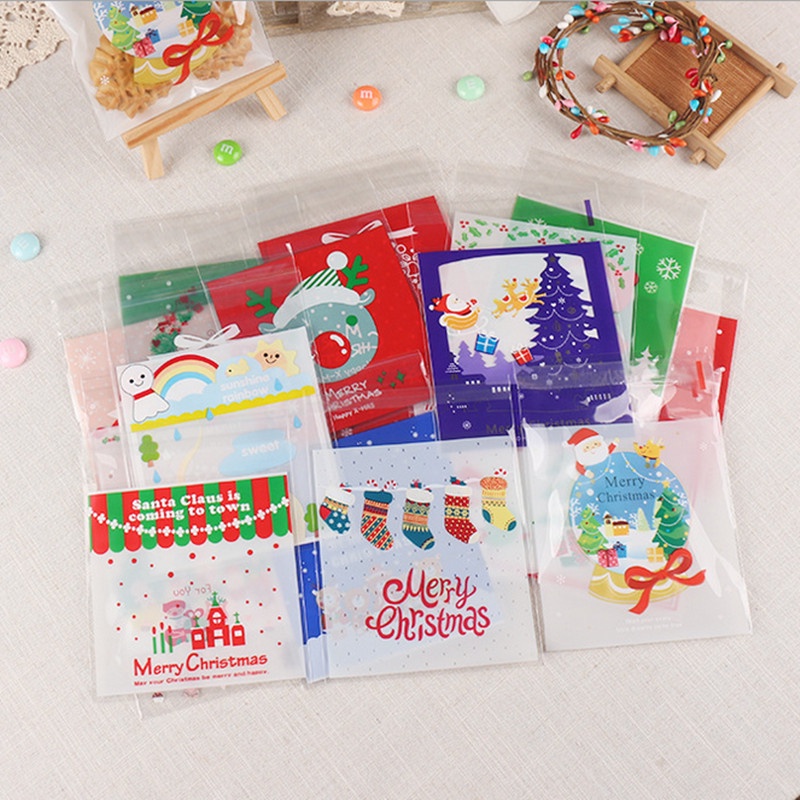 100 Pcs / set Kantong Kemasan Kue / Permen / Biskuit Seri Natal Untuk Dekorasi Pesta