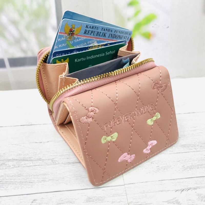 DOMPET WANITA LIPAT RESLETING IMPORT BORDIR KOREA DOMPET KECIL WANITA FOREVER YOUNG LIPAT 3 KOIN