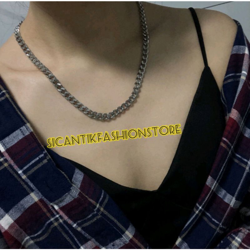 Kalung rantai Titanium pria Terlaris Anti karat kalung titanium pria Silver Kalung rantai Padat pria