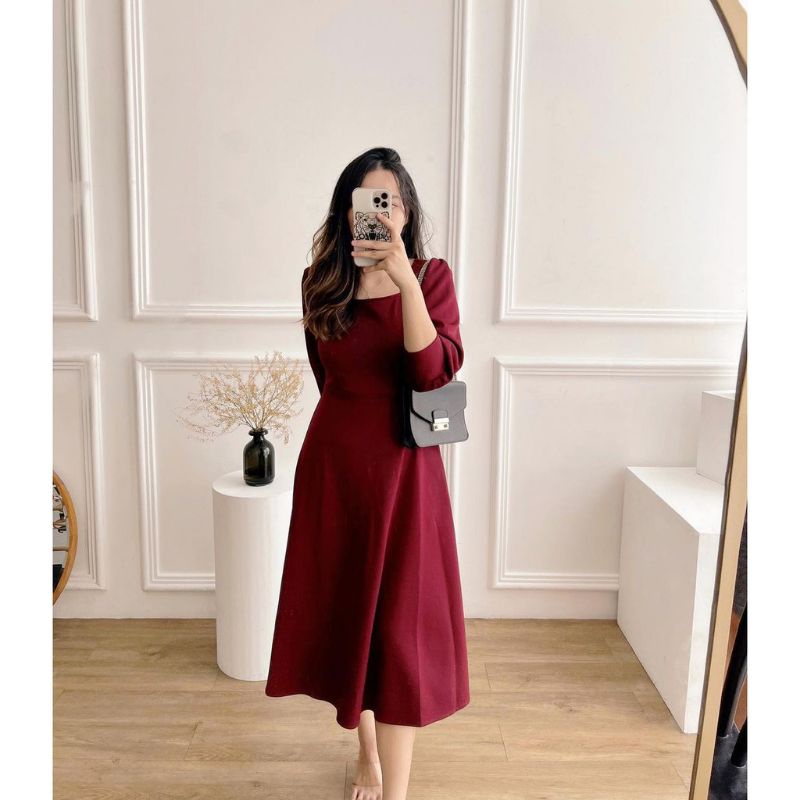 Simple Midi Dress casual Korean Style