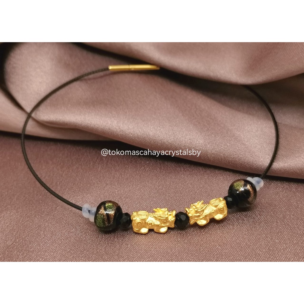 Gelang Charm Jilin 2 Biji Emas kadar 24k HK Hongkong 999.9% 9999 & Gelang Kawat 1mm