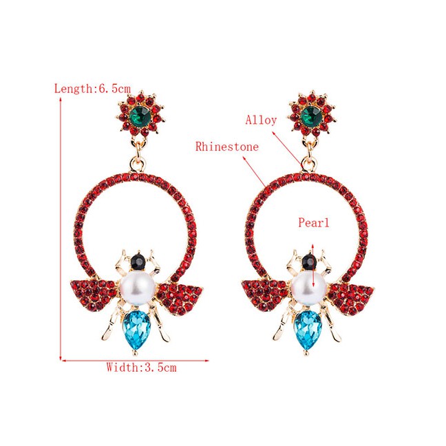 LRC Anting Tusuk Fashion Alloy Pearl Bee Cutout Earrings D94362