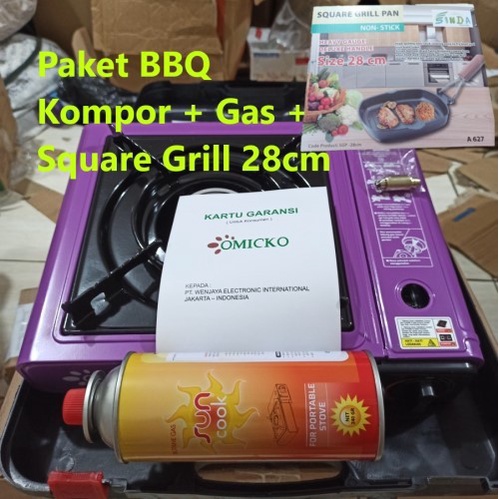 Paket BBQ Alat Panggang Bakar + grill pan + gas + kompor portable