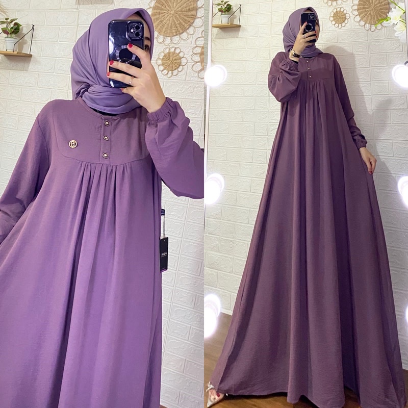 Gamis Kaleela, Bahan Crinkle airflow Premium, Gamis Polos