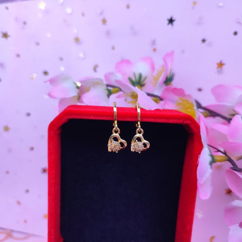 Anting bulat capit wanita xuping love lapis emas anti karat COD