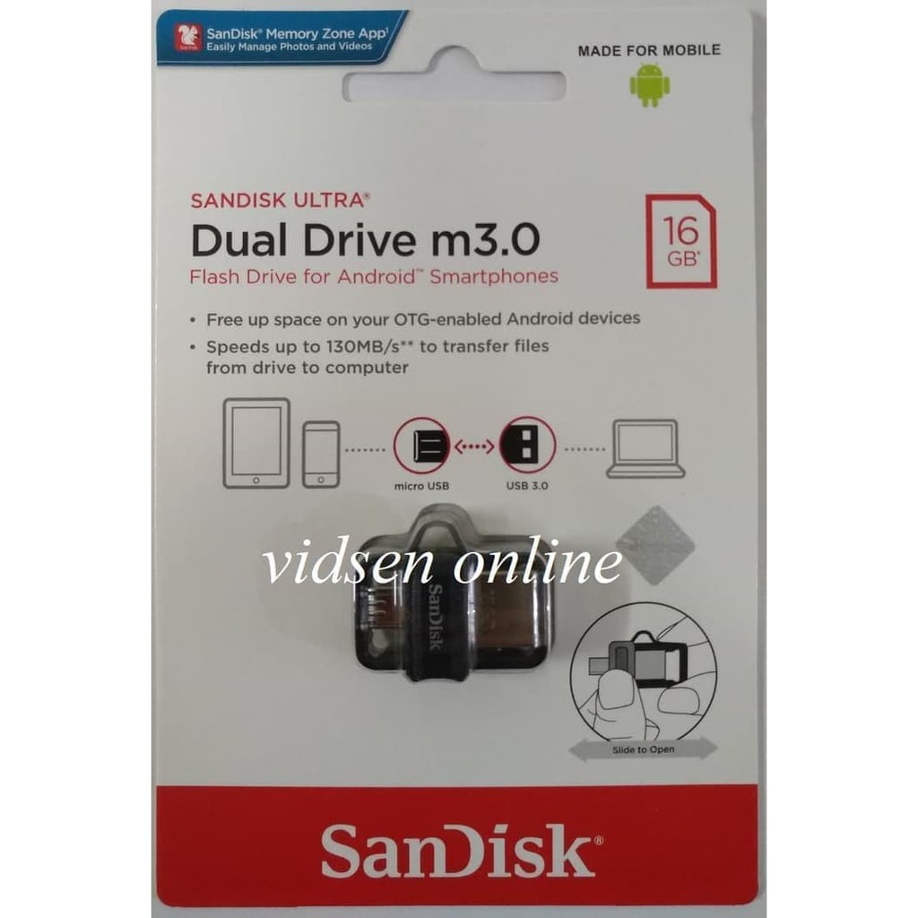 SanDisk Ultra Dual Drive m3.0 OTG 16gb Up to 130MB/s - Garansi Resmi