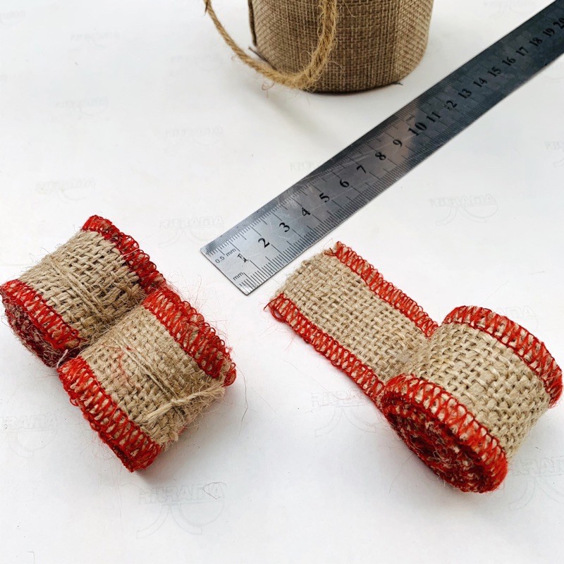 Pita Goni 3x115 cm Merah Cabe - Pita Dekorasi - Burlap Ribbon - Pita Kado - Pita Obras Merah