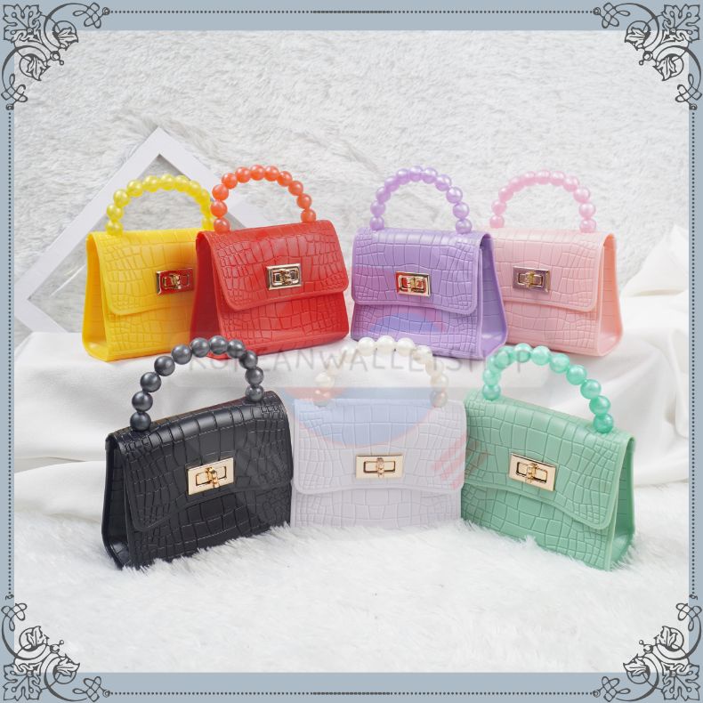 Tas Jelly Glossy Mini Croco Pearl Warna | Tas Jelly Mutiara Warna | Tas Jelly Mini Rubber Mutiara