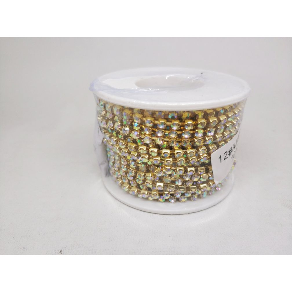 Permata/ Diamond Cangkang Renteng Rapat ss12/14/16 Gold/Silver/Pelangi KW1.. per Yard