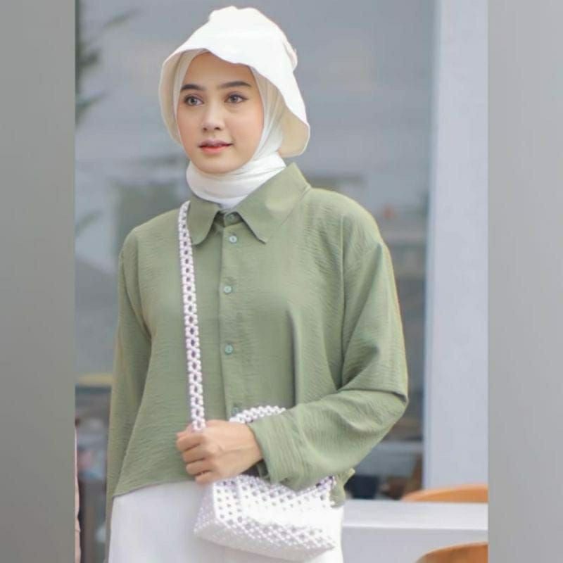 HANIN CROP - KEMEJA CROP  CRINKLE - OUTHER WANITA