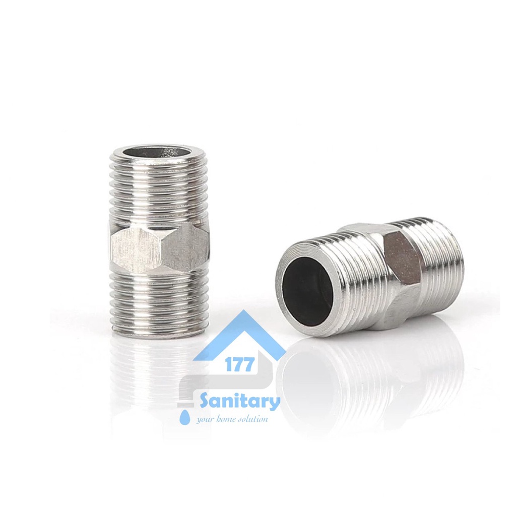 double nepel stainless 1/2 inch 4cm DN4- dobel naple stenlis fitting mur sambungan spart part keran air kran drat 4 cm