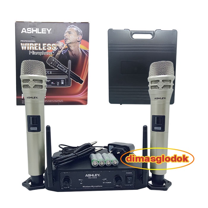Mic Wireless ASHLEY PRO-VOICE Box Koper Werles Wirles Microphone 2 Mik Pegang