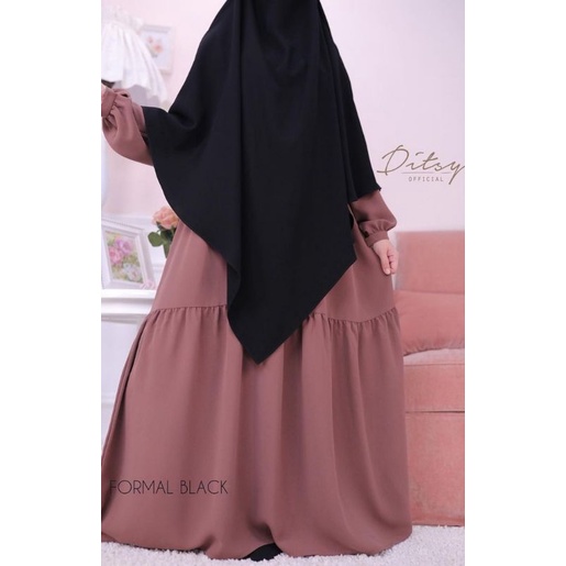 French Khimar Ditsy Hitam Jetblack (preloved)