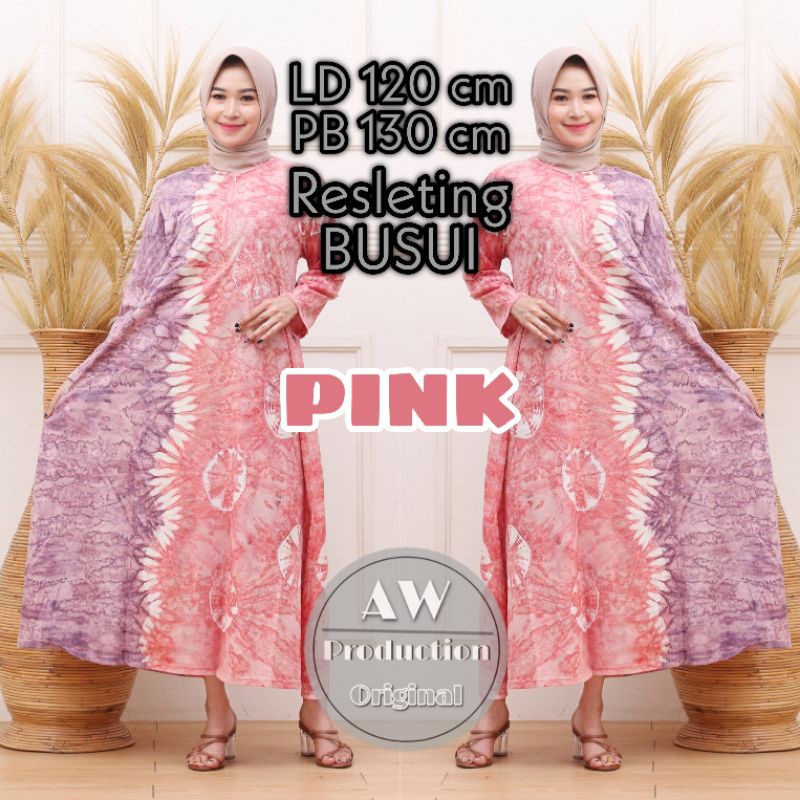 DRESS WANITA KEKINIAN JUMBO PANJANG SEMATAKAKI MOTIF ABSTRAK BUSUI RESLETING KATUN ADEM MURAH