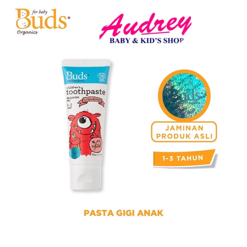 Buds Organics Toothpaste With Xylitol 1-3 Thn - Pasta Gigi Odol Bayi dan Anak Aman Bisa Ditelan