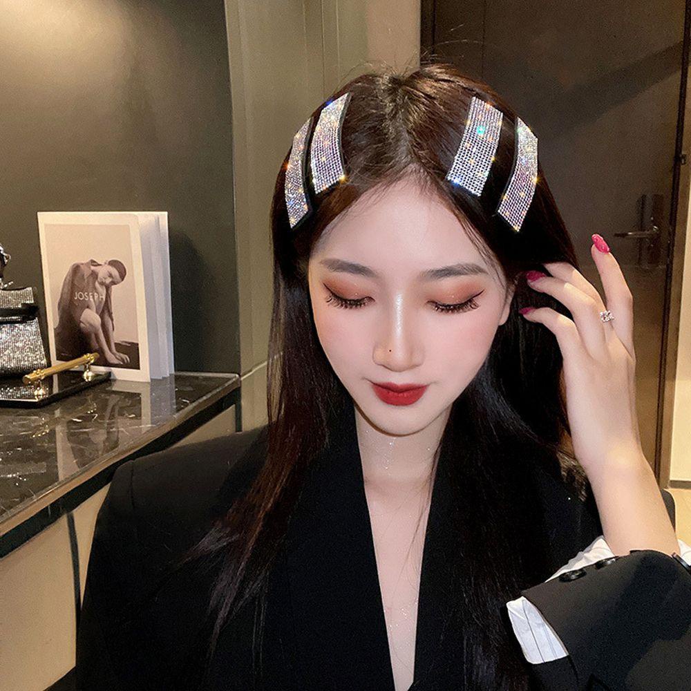 NEEDWAY Wanita Klip Rambut Hiasan Kepala Lucu Untuk Perempuan Persegi Panjang Berlian Imitasi Jepit Hair Pin