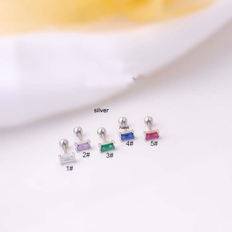 1pc Anting Tindik Bentuk Kotak Bahan Stainless Steel Dengan Zircon 20gauge